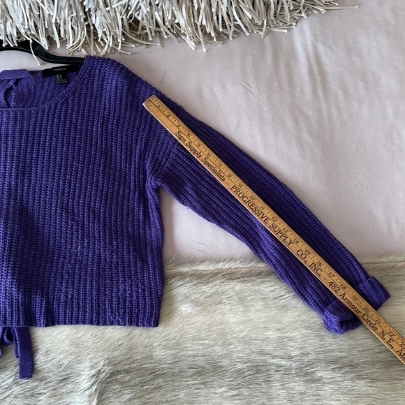 FOREVER 21 Purple S Slouchy Lace Up Back Box Sweater Cable Knit Scoop Neck - Picture 13 of 15